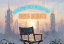 Which Stars Are Making Their Directorial Debut in 2025? A director's chair with film reels in front of a city.
